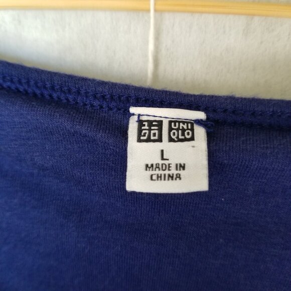UNIQLO Blue Mini Dress Modal Cotton Blend Built-in Bra Size Large - Picture 3 of 10